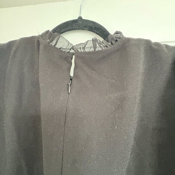 Self-Portrait Mini Dress Black Crepe LBD Puff Sleeves Lace Embellished Bib Sz 6 - Picture 7 of 9